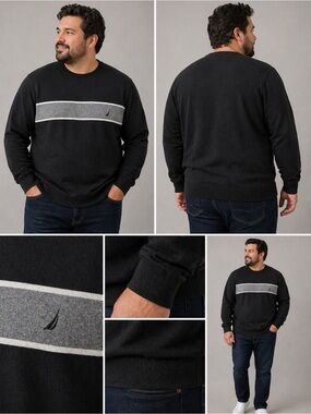 Nautica Men’s XL Black Gray Stripe Crewneck Sweater NWT
